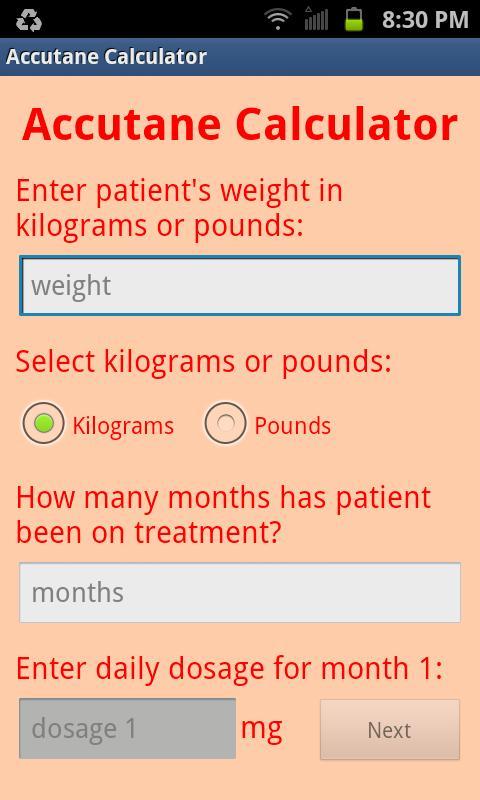 Accutane Calculator